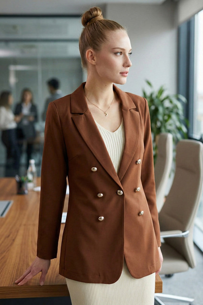 armonika Kadın Kahve Düğmeli Ceket ARM-20K001151