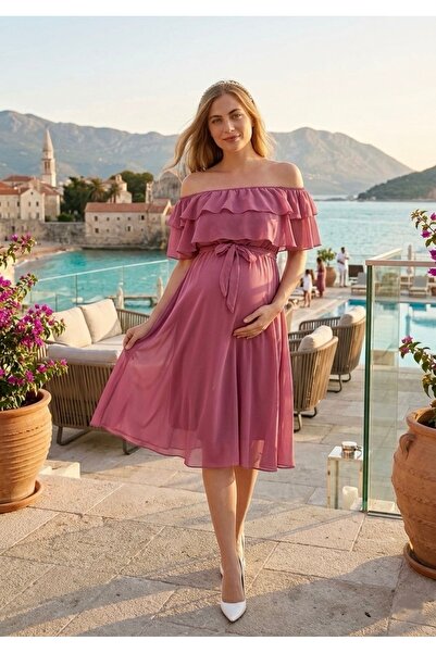 MACFLY Rochie din șifon cu guler cu volane