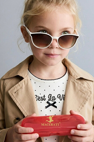 MACERATİ Tanca Unisex Krem Oval Çerçeve 0-10 Yaş Çocuk Uv400 Güneş Gözlüğü Ku...