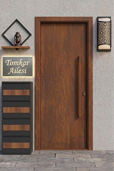Tomkar 3'lü Antrasit Metal Ayakkabılık Ahşap Ceviz Kaplamalı ( KİLİTLİ )