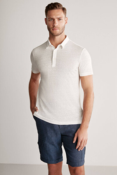 Hemington Saf Keten Beyaz Polo Yaka T-Shirt