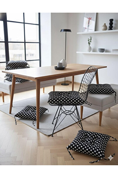 DURU HOME COLLECTİON Pofidik Sandalye Minderi Siyah Puantiyeli 1 adet