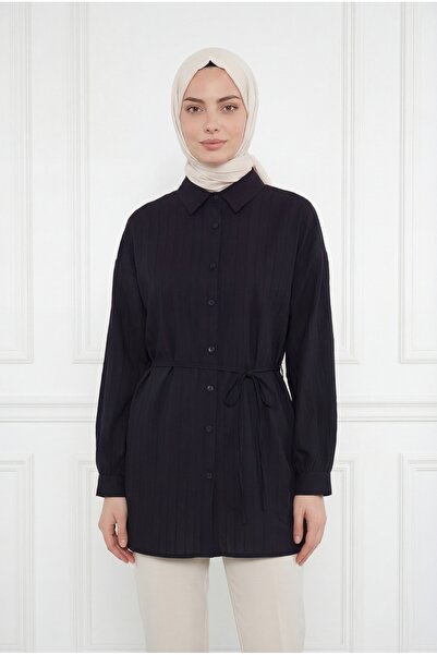 BENAHOLL Πουκάμισο Felek με διακοσμητικές ρίγες και κορδόνια - PE2621 Μαύρο