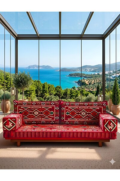 ademircan Şark Köşesi Minder Takımı / Yer Sırt Minderi, Etnik Desen, Salon ve...