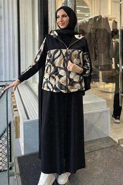 TUGBA COLLECTION Yeni Sezon Taş İşlemeli, Desenli 3 Parçalı, Çift Taraflı Yel...