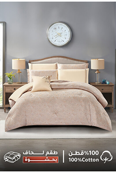 Melen مفارش ميلين | طقم لحاف مزدوج بحشوة فاخرة 8 قطع جاكار تنسيل وقطن 300 غرز...