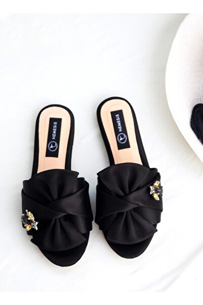 Nemesis Shoes Kadın Siyah Saten Terlik