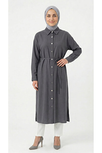 BENAHOLL Μακρύ τουνίκ με κουμπιά και διπλές τσέπες Beylem-ZŞ7073 Γκρι