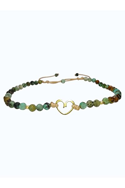 Zephyrs Bijoux Bracelet with 8K gold heart, 2 8K gold striated balls and Afri...