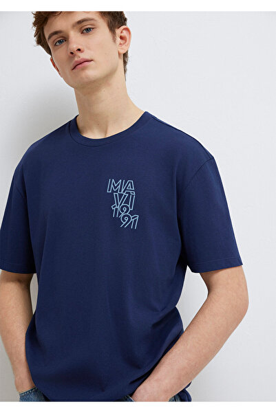 Mavi 1991 Štampano Mornarsko plava majica širokog kroja / široka i udobna kro...