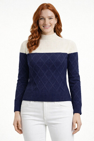 Neden Tekstil سترة تريكو بنمط باكلادا نصف رقبة ألوان متباينة باللون الأزرق ال...