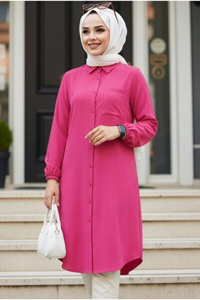 N.S NEVA STYLE Buttoned Fuchsia Hijab Tunic 30293F