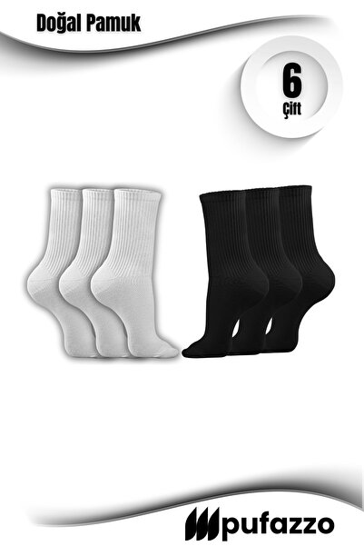 PUFAZZO مجموعة من 6 جوارب رياضية للتنس للجنسين - قطن طبيعي، بدون خياطة، نعل م...