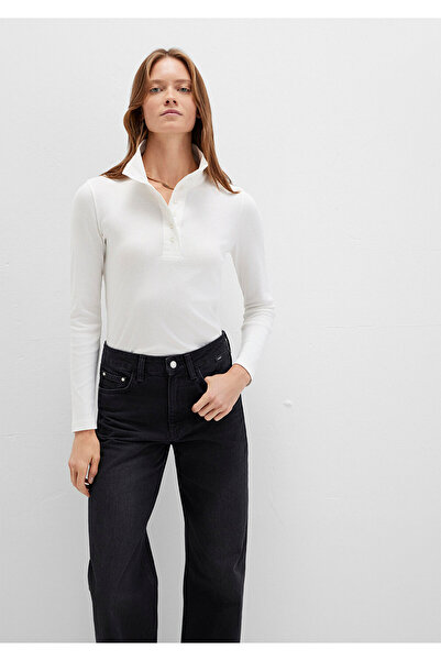 Mavi Ecru-T-Shirt mit Knopfdetail und Stehkragen, tailliert / eng anliegender...