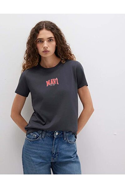 Mavi M1613412 Logo Printed T-Shirt T-Shirt Women's T-Shirt Gray