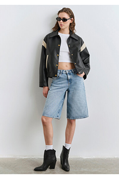 Mavi Black Faux Leather Jacket Loose Fit / Relaxed Fit 1110727-900