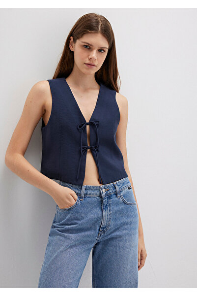 Mavi Marineblaue Bluse mit Schnürung 1211200-82318