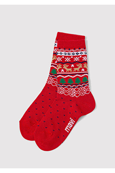 Mavi Yılbaşı Temalı Kırmızı Bot Çorabı 1912927-32421