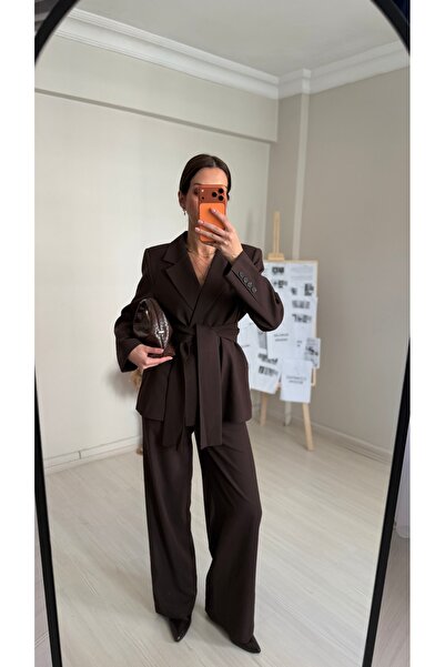 Tugen Co بدلة بليزر مع حزام