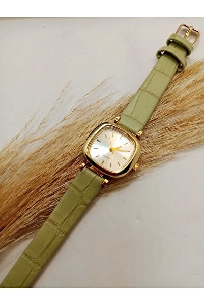 QUARTZ Retro Minimal İnce Still Kordon Çağla Yeşili Renk Kadın Kol Saati
