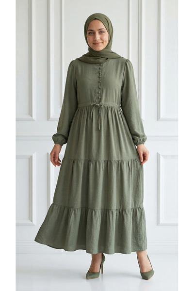 BENAHOLL Akşin Lion Modal Britli Tünelli 4 στρώσεων φόρεμα-NA2406 Πράσινο