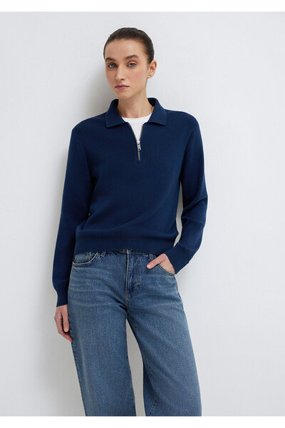 Mavi Marineblaues Strickpolo mit halbem Reißverschluss 1710842-70497