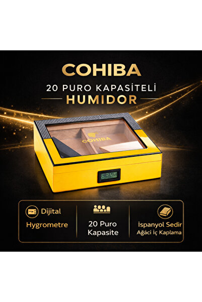 COHİBA 2026 Model Sarı Nokta Tasarımlı Humidor Puro Kutusu