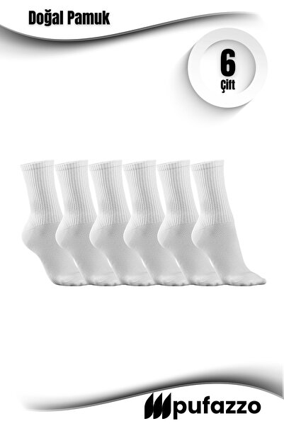 PUFAZZO Унисекс бели спортни чорапи за тенис, комплект от 6 чифта – естествен...