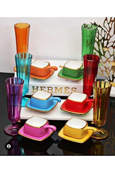 ASİL HOME ELEGANCE Nom Trend Kare Bitter Renkli Türk Kahvesi Fincan Seti & Re...