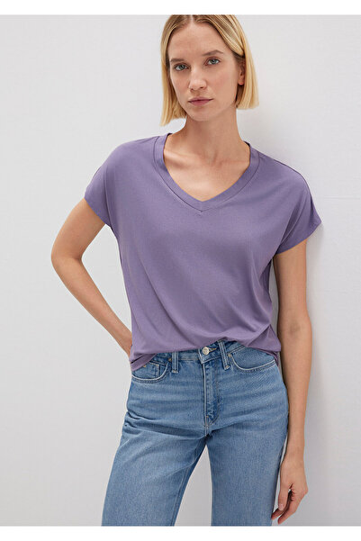 Mavi Tricou viscos de bază violet cu decolteu în V Regular Fit 167714 -70608