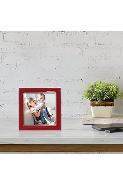 ASTERA Silver Metal and Red Enamel 10X10 cm Picture Frame