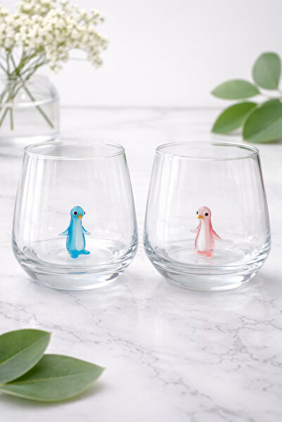 ADAMODART طقم أكواب مياه على شكل بطريق زجاجي مكون من 6 قطع