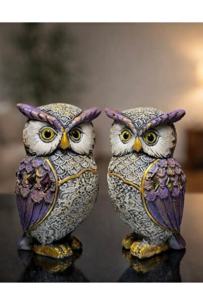 AYCEM Orta Boy Kristal Taşlı İkili Baykuş Biblo Heykel Ev Ofis Dekor Vitrin S...