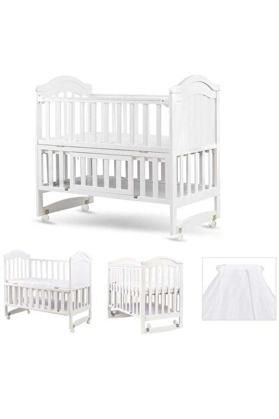 Baby Cara سرير خشبي هزاز للأطفال 2 في 1 بثلاثة ارتفاعات قابلة للتعديل مع باب ...