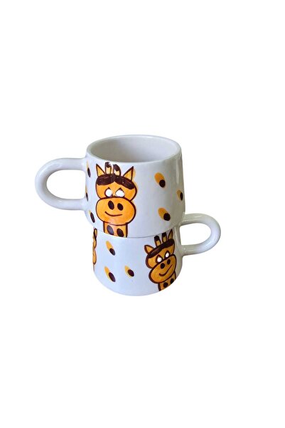 xemu طقم من كوبين مطرزين يدويًا بتصميم الزرافة