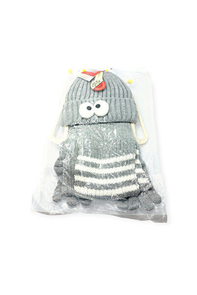 Kitti 4-8 Yaş Sevimli Figürlü Çocuk Bere Atkı Eldiven 3'lü Set | Polar İçli T...
