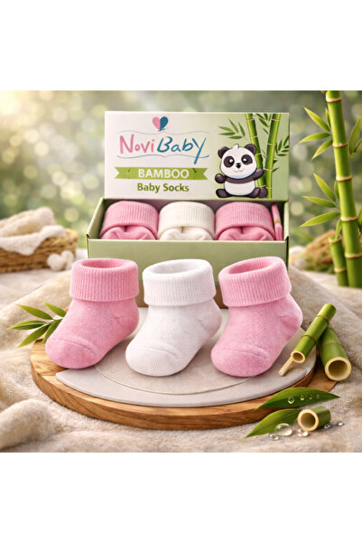 Novibaby عبوة من 3 جوارب للأطفال حديثي الولادة من الخيزران I Pinky I جوارب لل...