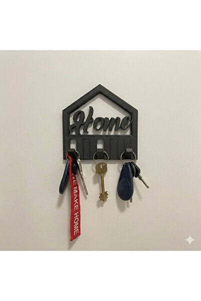 AKT 17x17 cm Home Yazılı Duvar Anahtarlık Askısı – Modern Anahtar Tutucu (5 A...