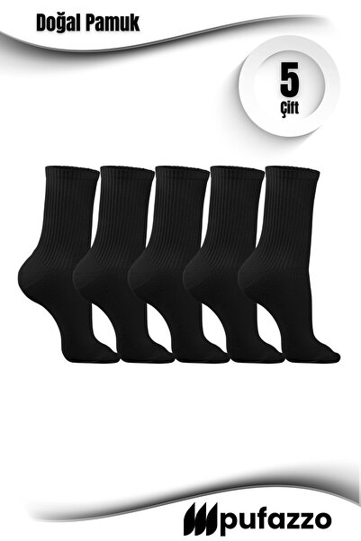 PUFAZZO Set de 6 șosete sportive de tenis unisex negre - bumbac natural, fără...