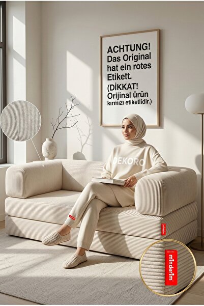 Minderim PİXEL Fitilli Kadife Kanepe | 50 DNS Çökmez Sünger | Yıkanabilir Kıl...