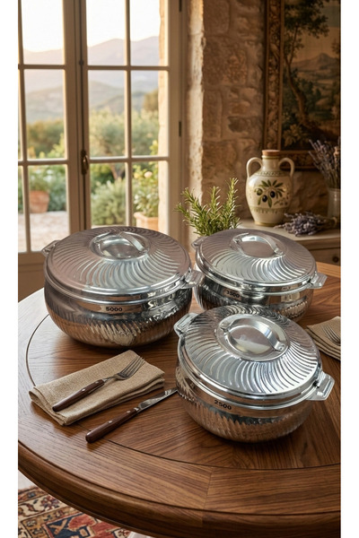 AR HOME 3 PCS STANLESS STEEL FOOD CONTAINER SET-HOT POT-(2500/3500/500/