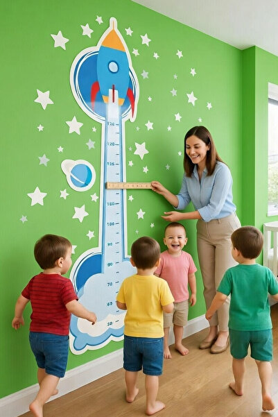 KT Decor Putovanje do planeta Merač visine rakete i zvezde Set zidnih naljepn...
