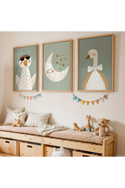 Artiera Σετ ζωγραφικής 3 τεμαχίων Swan Moon Star για Παιδικό Δωμάτιο με Ξύλιν...