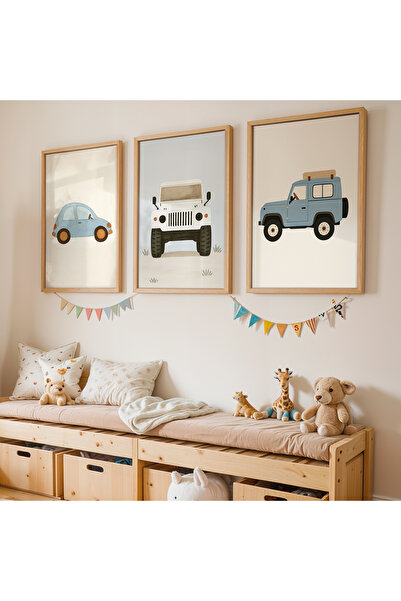Artiera Σετ ζωγραφικής 3 τεμαχίων Cute Cars για αγορίστικο δωμάτιο με ξύλινο ...
