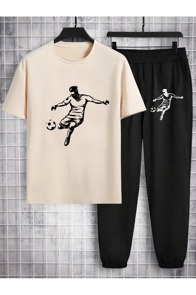 Rayan & Hoor Style Printed Sweatpants and T-shirt Top and Bottom Tracksuit Set