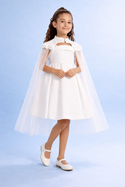 Pamina Rochie de seară cu pelerină ecru pentru fete detaliu din tul Rochie pe...