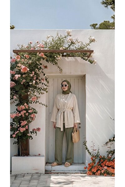 Quanlex Γυναικείο παντελόνι από λινό χακί μουσελίνα Palazzo, που δεν διαγράφε...