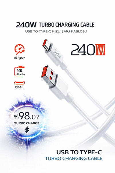 Ebotek Sbz 240W Type-C Ultra Hızlı Turbo Şarj Kablosu Xiaomi Mi Redmi Note Tü...