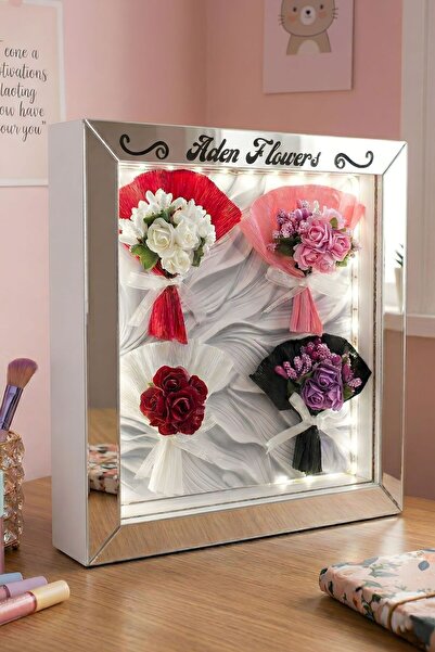 Gorgeous Hot Flowers Konsept Minik Buket Otomatı Kişiye Özel İsimli Işıklı Pr...