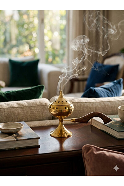 Golden Touch Store مبخرة نحاس بيد خشبية